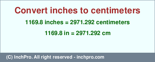 Result converting 1169.8 inches to cm = 2971.292 centimeters