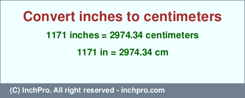 Result converting 1171 inches to cm = 2974.34 centimeters
