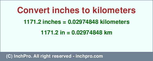 Result converting 1171.2 inches to km = 0.02974848 kilometers