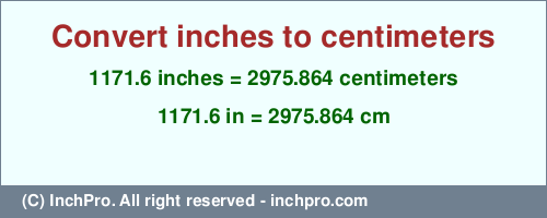 Result converting 1171.6 inches to cm = 2975.864 centimeters