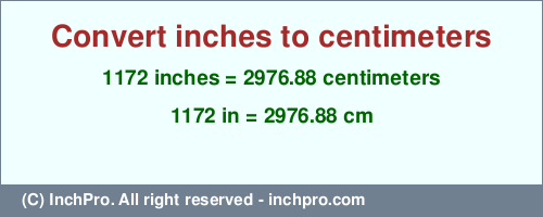 Result converting 1172 inches to cm = 2976.88 centimeters