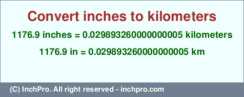 Result converting 1176.9 inches to km = 0.029893260000000005 kilometers