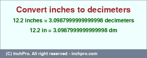 Result converting 12.2 inches to dm = 3.0987999999999998 decimeters