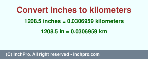 Result converting 1208.5 inches to km = 0.0306959 kilometers