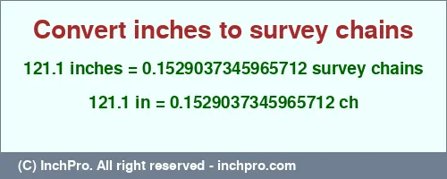 Result converting 121.1 inches to ch = 0.1529037345965712 survey chains