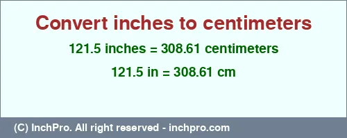 Result converting 121.5 inches to cm = 308.61 centimeters