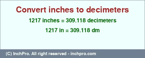 Result converting 1217 inches to dm = 309.118 decimeters