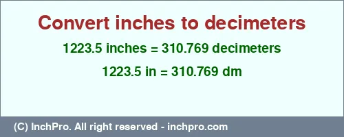 Result converting 1223.5 inches to dm = 310.769 decimeters