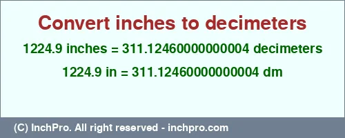 Result converting 1224.9 inches to dm = 311.12460000000004 decimeters