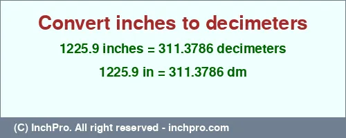 Result converting 1225.9 inches to dm = 311.3786 decimeters
