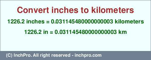 Result converting 1226.2 inches to km = 0.031145480000000003 kilometers
