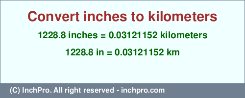 Result converting 1228.8 inches to km = 0.03121152 kilometers