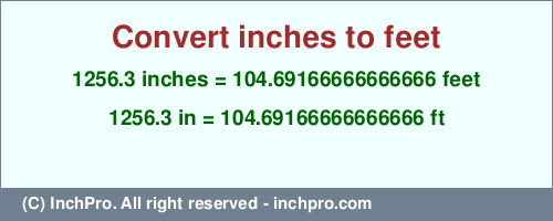 Result converting 1256.3 inches to ft = 104.69166666666666 feet