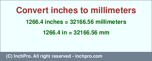 Result converting 1266.4 inches to mm = 32166.56 millimeters