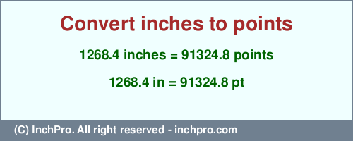 Result converting 1268.4 inches to pt = 91324.8 points
