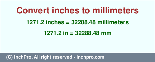 Result converting 1271.2 inches to mm = 32288.48 millimeters