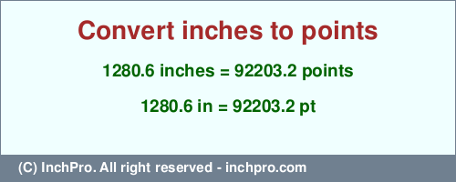 Result converting 1280.6 inches to pt = 92203.2 points