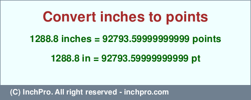 Result converting 1288.8 inches to pt = 92793.59999999999 points