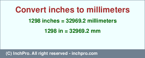 Result converting 1298 inches to mm = 32969.2 millimeters