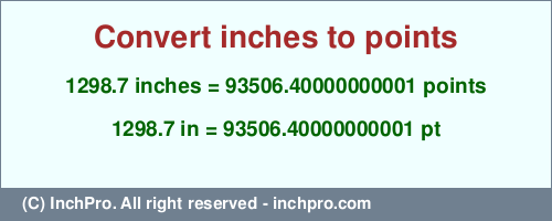 Result converting 1298.7 inches to pt = 93506.40000000001 points