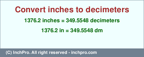 Result converting 1376.2 inches to dm = 349.5548 decimeters
