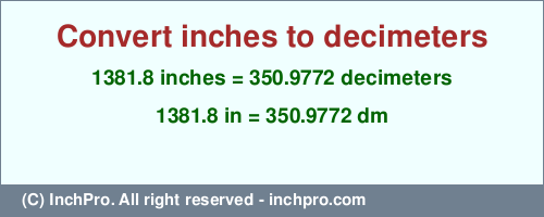 Result converting 1381.8 inches to dm = 350.9772 decimeters