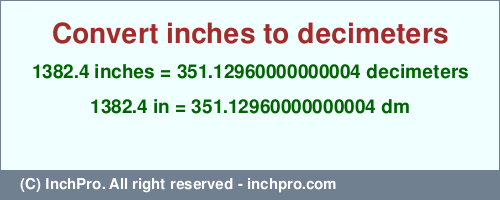 Result converting 1382.4 inches to dm = 351.12960000000004 decimeters