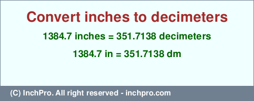 Result converting 1384.7 inches to dm = 351.7138 decimeters