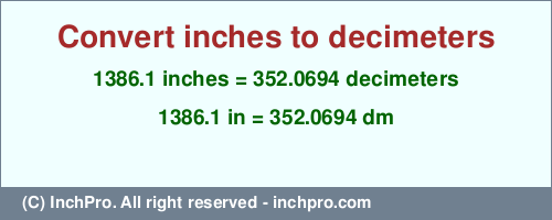 Result converting 1386.1 inches to dm = 352.0694 decimeters