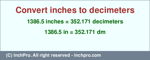 Result converting 1386.5 inches to dm = 352.171 decimeters