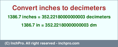 Result converting 1386.7 inches to dm = 352.22180000000003 decimeters