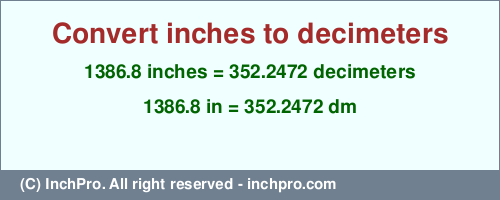Result converting 1386.8 inches to dm = 352.2472 decimeters