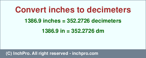 Result converting 1386.9 inches to dm = 352.2726 decimeters
