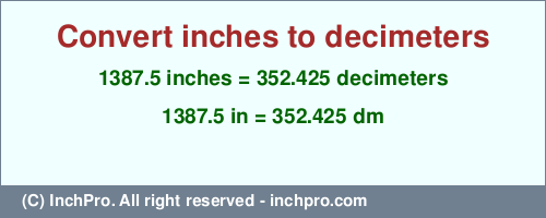 Result converting 1387.5 inches to dm = 352.425 decimeters