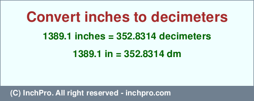 Result converting 1389.1 inches to dm = 352.8314 decimeters