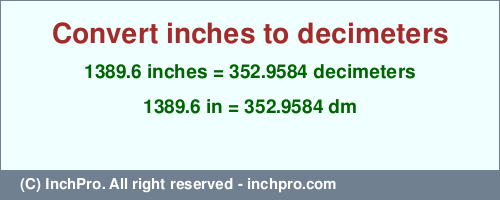 Result converting 1389.6 inches to dm = 352.9584 decimeters