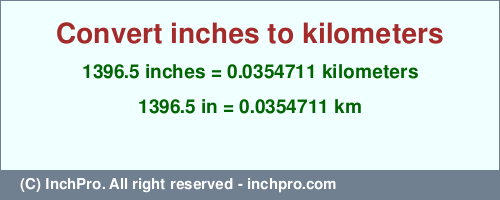 Result converting 1396.5 inches to km = 0.0354711 kilometers