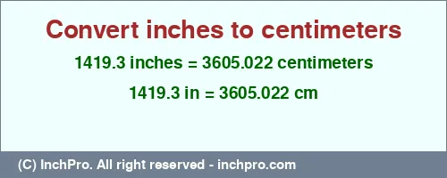 Result converting 1419.3 inches to cm = 3605.022 centimeters