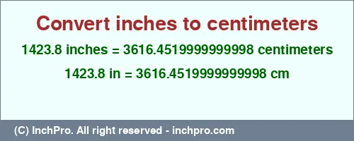 Result converting 1423.8 inches to cm = 3616.4519999999998 centimeters
