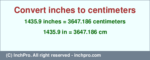 Result converting 1435.9 inches to cm = 3647.186 centimeters