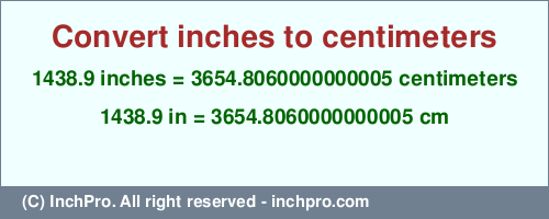Result converting 1438.9 inches to cm = 3654.8060000000005 centimeters