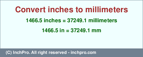 Result converting 1466.5 inches to mm = 37249.1 millimeters