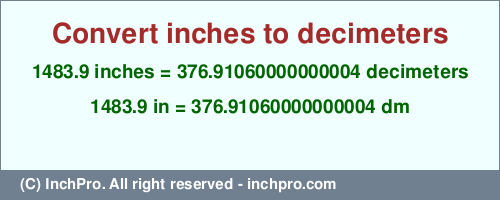 Result converting 1483.9 inches to dm = 376.91060000000004 decimeters