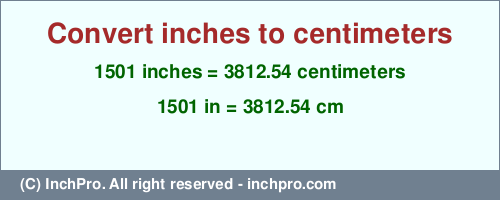 Result converting 1501 inches to cm = 3812.54 centimeters