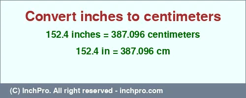 Result converting 152.4 inches to cm = 387.096 centimeters
