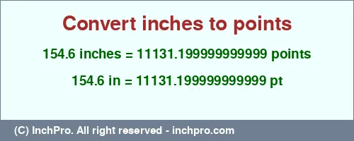 Result converting 154.6 inches to pt = 11131.199999999999 points