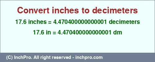 Result converting 17.6 inches to dm = 4.470400000000001 decimeters