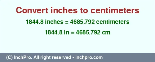 Result converting 1844.8 inches to cm = 4685.792 centimeters