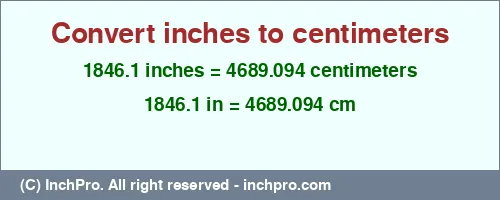 Result converting 1846.1 inches to cm = 4689.094 centimeters