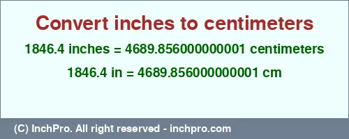 Result converting 1846.4 inches to cm = 4689.856000000001 centimeters